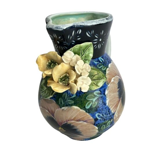 lesal ceramics lisa lindberg floral handpainted pitcher - Picture 2 of 12